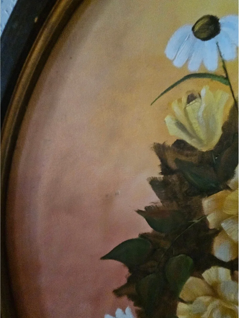 Vintage Floral Painting in Wooden Oval  Frame